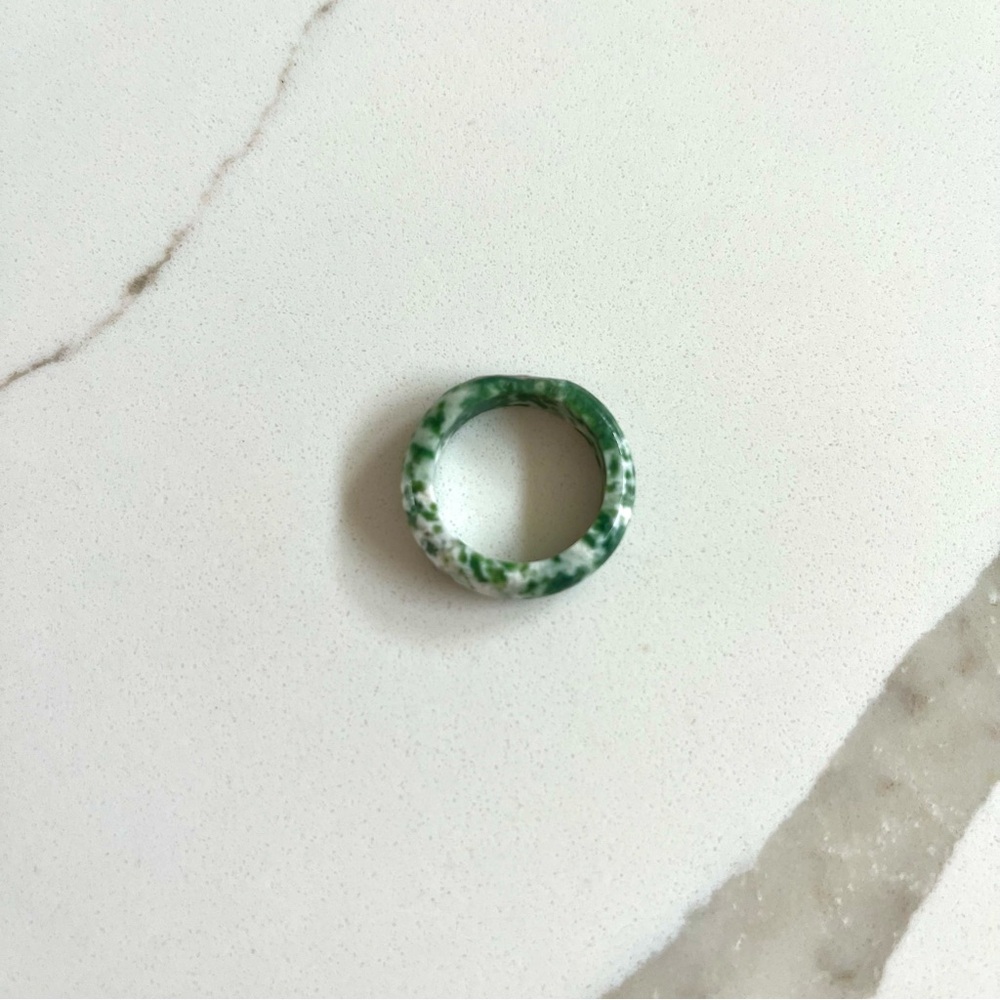 Green Spotted Stone Carved Ring